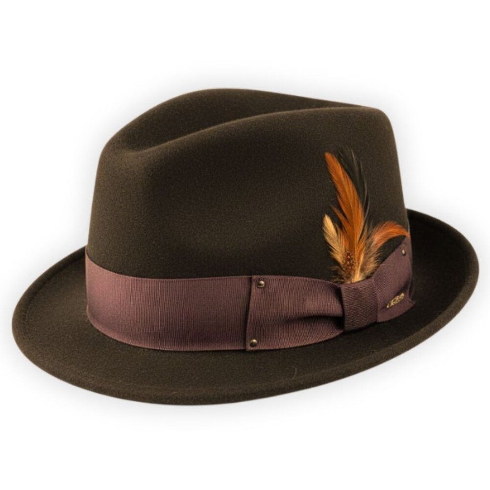 NWT Bailey's Tino Lite Felt Medium Brown Feathered Fedora Hat NWT